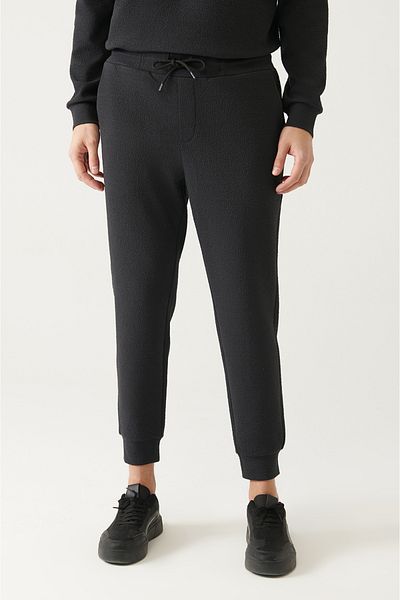 Avva Anthrazitfarbene Herren-Jacquard-Baumwoll-Jogginghose mit Schnürung am Bund und elastischen Beinen A31y3450