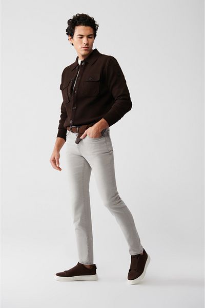 Avva Hellgraue, gewaschene, flexible Jeanshose für Herren E 003512