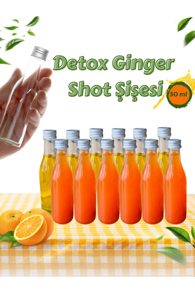 Milea 12 Adet Damla Cam Ginger Shot Detox Şişesi Sızdırmaz Metal Kapaklı Çok Amaçlı 50ml