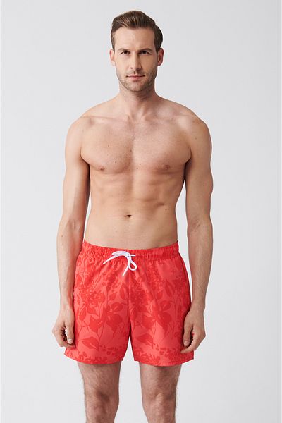 Avva Herren-Badeshorts mit Granatapfelblüten-Motiv, schnell trocknend, bedruckt, Standardgröße 003802