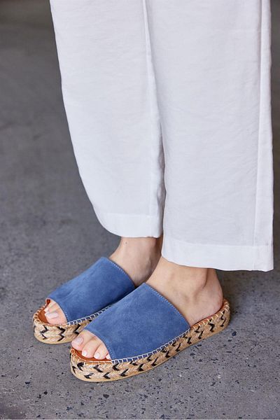 NILUFARR Papuci de damă Pera Denim Blue din piele naturală