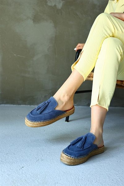 NILUFARR Mouse Denim Blue Suede Papuci de damă din piele naturală