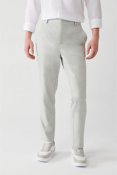 Avva Hellgraue, leicht zu bügelnde, karierte Chino-Hose für Herren mit Seitentaschen A31y3302
