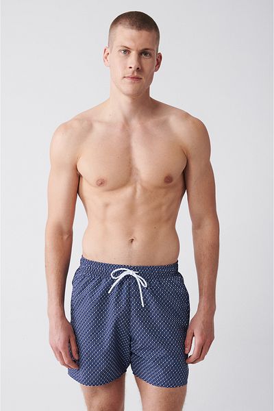 Avva Herren-Badeshorts in Marineblau – Blau, schnell trocknend, bedruckt, Standardgröße 003802