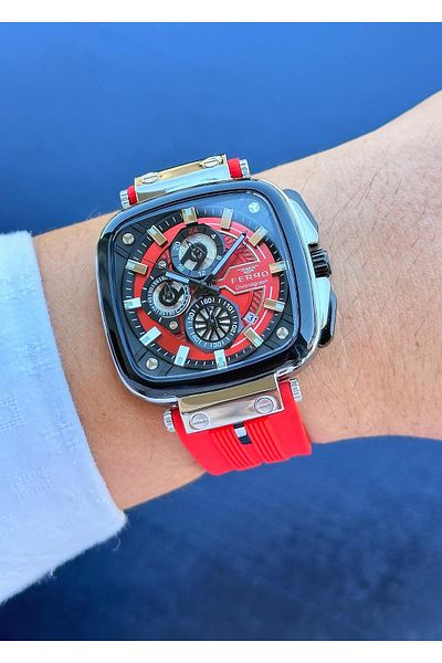 FERRO Waterproof Steel Case Silicone Band Men Wristwatch