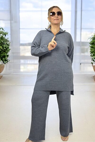 yagmurberen Half Zippered Trophy Acrylic Fabric Large Size Bottom Top Set