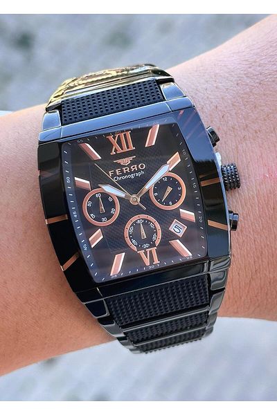 FERRO Men's Wristwatch - Waterproof Steel Case and Cord