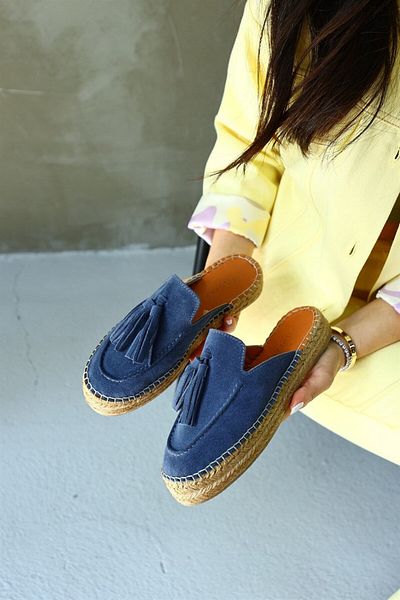 NILUFARR Mouse Denim Blue Suede Papuci de damă din piele naturală
