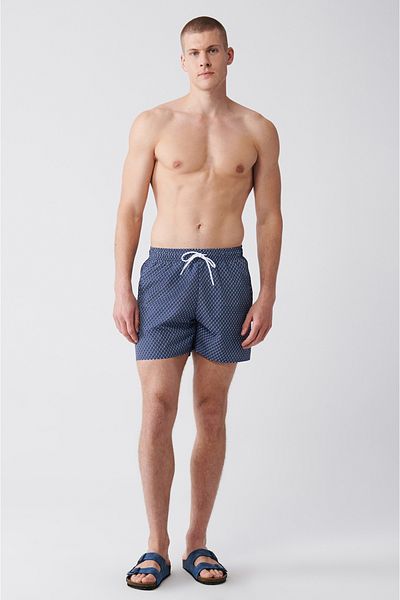 Avva Herren-Badeshorts in Marineblau – Blau, schnell trocknend, bedruckt, Standardgröße 003802