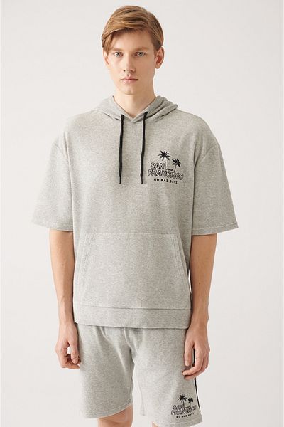 Avva 2-teiliges Sweatshirt-Shorts-Set aus Baumwolle mit Handtuchkapuze für Herren in Grau A31y3345