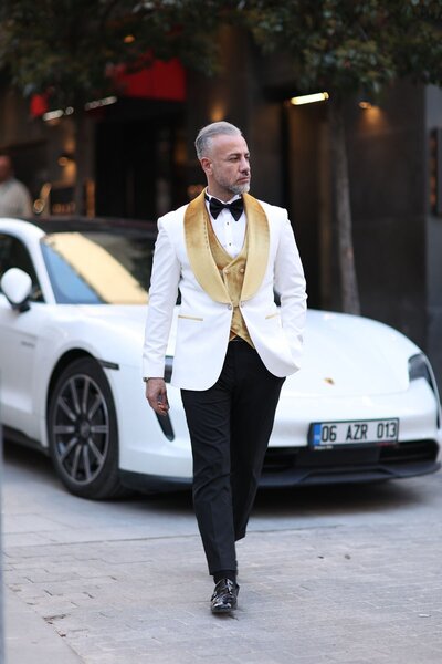 Fc Plus Taba Damatlık Yelekli Takım Elbise - Slim Fit