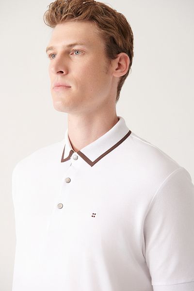Avva Weißes Herren-T-Shirt mit Polokragen aus 100 % Baumwolle mit Druckknopfverschluss A31y1175