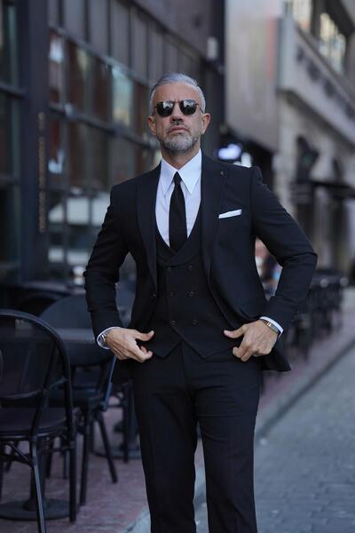 Fc Plus DÜZ YELEKLİ SİYAH TAKIM ELBİSE