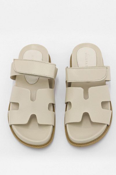 NILUFARR Beige Bini - Papuci de damă din piele naturală și cu bandă