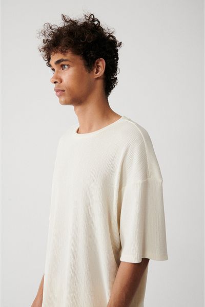 Avva Ecru-Jacquard-T-Shirt mit Rundhalsausschnitt für Herren A31y1091