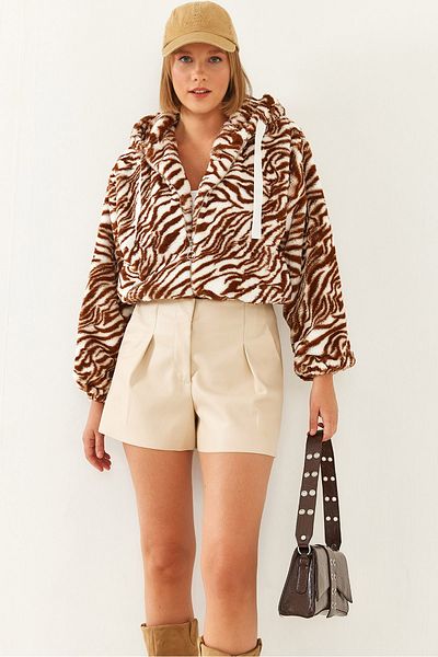 Bianco Lucci Women's Zippered Patterned Plush Coat 60351089