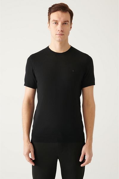 Avva Pánské černé tričko se základním úpletem Crew Neck A31Y5133