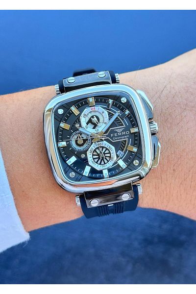 FERRO Waterproof Steel Case Silicone Band Men Wristwatch