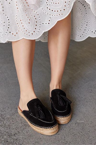 NILUFARR Γυναικείες παντόφλες Espadrille Mouse Black Suede από γνήσιο δέρμα