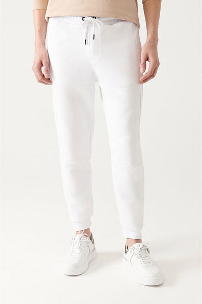 Avva Weiße Herren-Jogginghose mit Schnürung an der Taille, elastischem Bein, Baumwolle, bedruckt, A31y3416