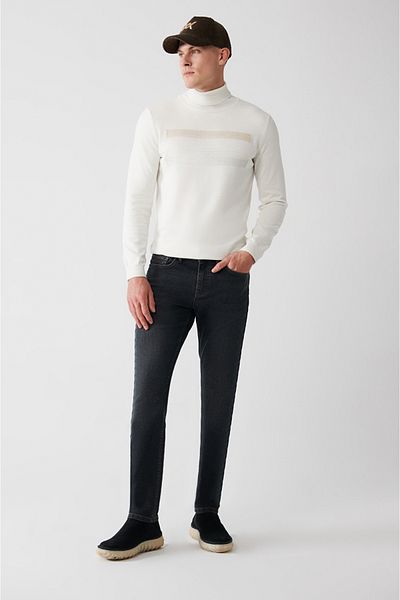 Avva Anthrazitfarbene, gewaschene, dehnbare, beschichtete Berlin-Jeanshose für Herren A32y3506