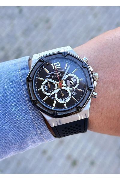 FERRO Men's Wristwatch - Waterproof Steel Case and Silicone Cord