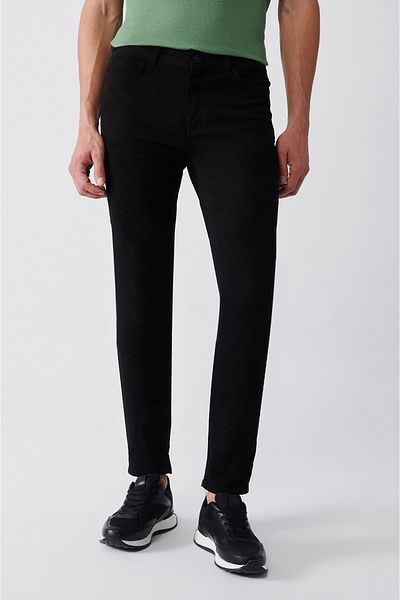 Avva Schwarze, dehnbare Canvas-Hose mit 5 Taschen für Herren E 003055