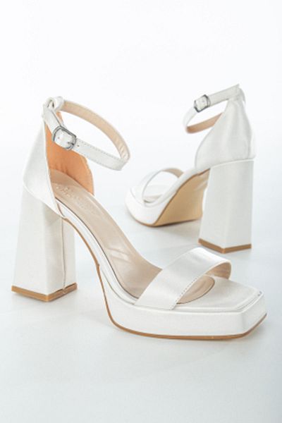 MODA MHS Pantofi cu toc cu platformă alb satinat de damă