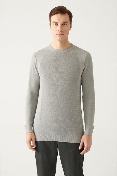 Avva Férfi szürke nyakú jacquard kötöttáru pulóver A22y5178