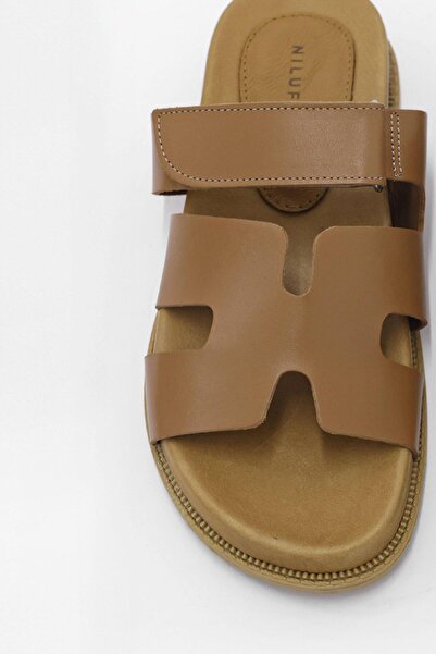 NILUFARR Γυναικείες παντόφλες Bini με γνήσιο δέρμα Tan