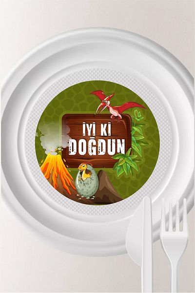 neşeli günlerim Set de 15 autocolante pentru farfurii cu conceptul de dinozaur - hârtie adezivă
