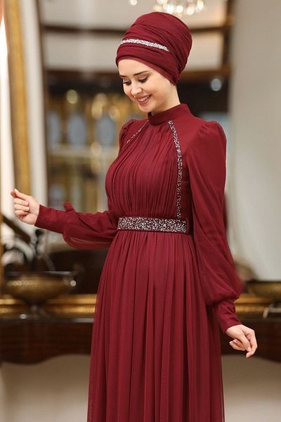 SUBU TASARIM Burgundy Legendary Evening Dress - Tbssn40
