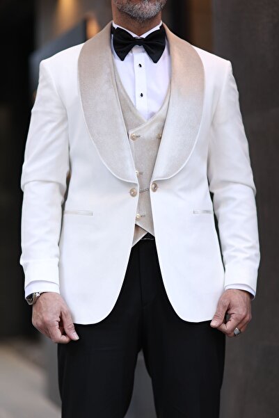 Fc Plus Ekru Damatlık Yelekli Takım Elbise -slim Fit