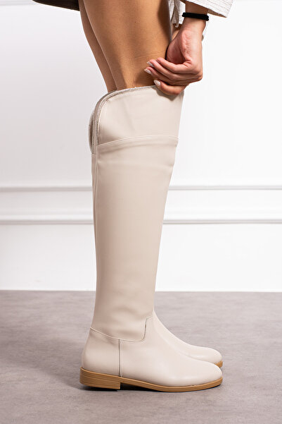 wolk shoes Dámské dlouhé boty na zip Maji béžové barvy