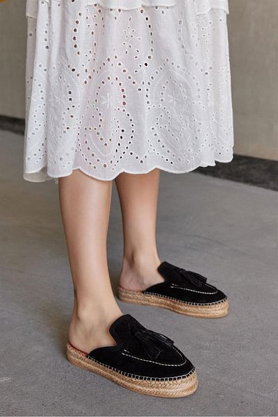 NILUFARR Γυναικείες παντόφλες Espadrille Mouse Black Suede από γνήσιο δέρμα