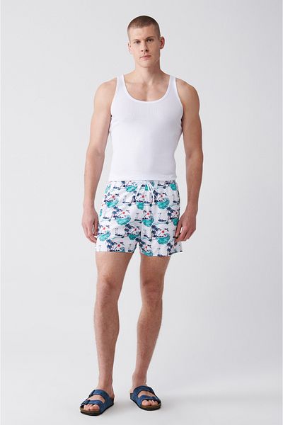 Avva Mehrfarbige, schnell trocknende, bedruckte Standard-Badeanzug-Badeshorts für Herren E 003802