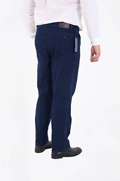 PHANTOM JEANS Mavi Büyük Beden Erkek Likralı Battal Yüksek Bel Kot Pantolon Rahat Kesim Jean Denim