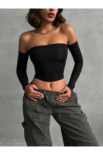 The Base Women's Black Scuba Strapless Crop Top