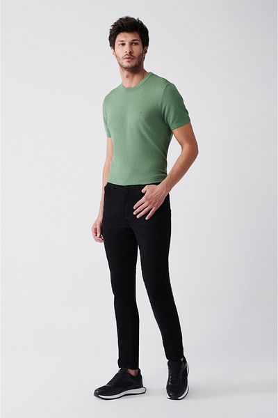 Avva Schwarze, dehnbare Canvas-Hose mit 5 Taschen für Herren E 003055