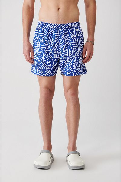 Avva Μπλε Quick Dry Geometric Printed Standard Size Special Boxed Comfort Fit Μαγιό θαλάσσης