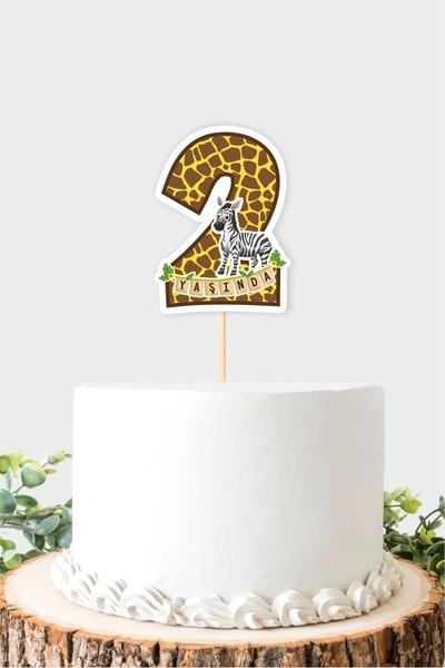 neşeli günlerim Στολίδι τούρτας με θέμα Safari 2 ετών (δύο) *χοντρό χαρτί