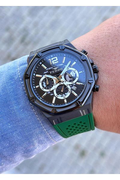 FERRO Men's Wristwatch - Waterproof Steel Case and Silicone Cord