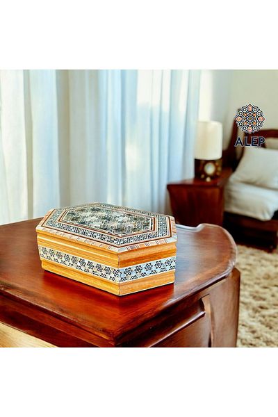 ALEP Wooden Decorative Hexagonal Box with Mother of Pearl Inlay - 20X12 cm (Handmade)