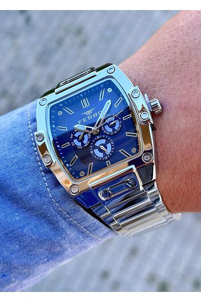FERRO Men's Wristwatch - Waterproof Steel Case and Cord