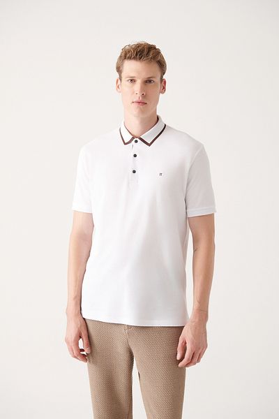Avva Weißes Herren-T-Shirt mit Polokragen aus 100 % Baumwolle mit Druckknopfverschluss A31y1175