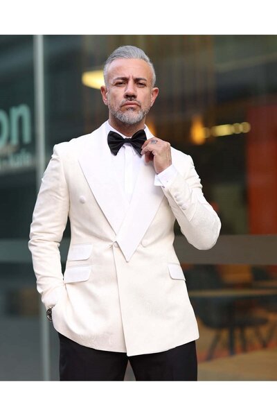 Fc Plus Damatlık Üçgen Şal Yaka Kruvaze Takım Elbise -slim Fit