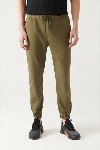 Avva Men's Khaki Side Pocket Lace-Up Jogger Pants B 003025