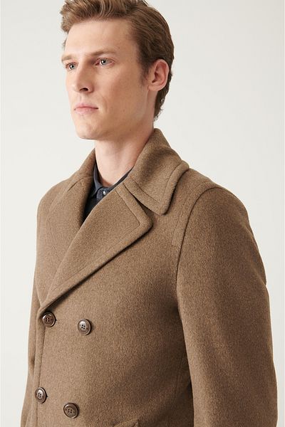 Avva Pánský vlněný kabát s dvojitým límcem Mink A22Y6101