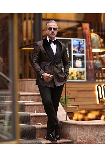 Fc Plus Damatlık Üçgen Şal Yaka Kruvaze Takım Elbise -slim Fit