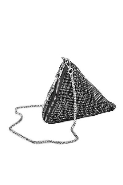 Nas Bag Geantă de damă, negru, alb, diamant, piatră neagră, geantă triunghiulară cu curea elegantă